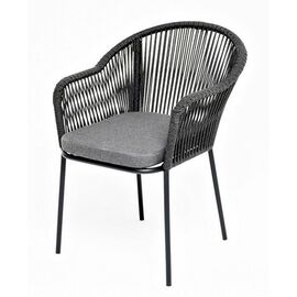 "Лион" стул плетеный из роупа, каркас из стали темно-серый (RAL7024) шагрень, роуп темно-серый круглый, ткань серая | Интернет магазин мебели и декора LifeDekor