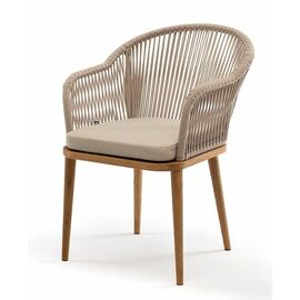"Лион" стул плетеный из роупа, основание дуб, роуп бежевый круглый, ткань бежевая | Интернет магазин мебели и декора LifeDekor