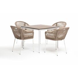 "Малага" обеденная группа на 4 персоны со стульями "Лион", каркас белый, роуп бежевый | Интернет магазин мебели и декора LifeDekor