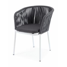 "Бордо" стул плетеный из роупа (колос), каркас алюминий серый (RAL7022) муар, роуп серый 15мм, ткань темно-серая 027 | Интернет магазин мебели и декора LifeDekor