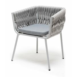 "Монако" стул плетеный из роупа, каркас алюминий светло-серый (RAL7035) муар, роуп светло-серый 40 мм, ткань светло-серая | Интернет магазин мебели и декора LifeDekor