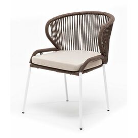 "Милан" стул плетеный из роупа, каркас алюминий белый муар, роуп коричневый круглый, ткань бежевая 052 | Интернет магазин мебели и декора LifeDekor
