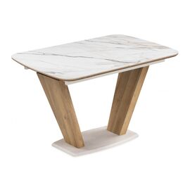 Стол стеклянный Петир 120(160)х80х75 gilt white / дуб монтана | Интернет магазин мебели и декора LifeDekor