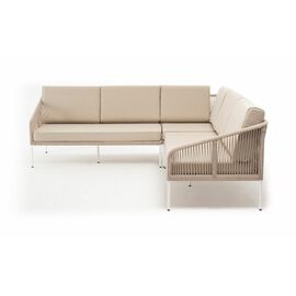 "Канны" диван модульный плетеный из роупа, каркас алюминий белый, роуп бежевый круглый, ткань бежевая 035 | Интернет магазин мебели и декора LifeDekor