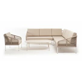 "Канны" модульная угловая лаунж-зона из роупа (веревки) со столом "Диего" (молочный), цвет бежевый | Интернет магазин мебели и декора LifeDekor