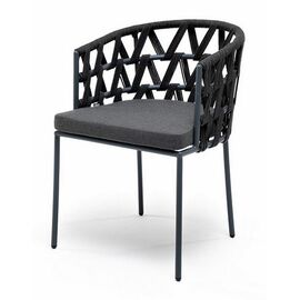 "Диего" стул плетеный из роупа, каркас из стали серый (RAL7022) муар, роуп темно-серый круглый, ткань темно-серая 027 | Интернет магазин мебели и декора LifeDekor