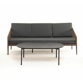 "Канны" диван 3-местный плетеный из роупа, каркас алюминий темно-серый (RAL7024) шагрень, роуп темно-серый круглый, ткань темно-серая 019 | Интернет магазин мебели и декора LifeDekor