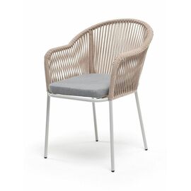 "Лион" стул плетеный из роупа, каркас из стали светло-серый (RAL7035) муар, роуп бежевый круглый, ткань светло-серая | Интернет магазин мебели и декора LifeDekor