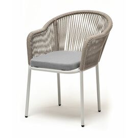 "Лион" стул плетеный из роупа, каркас из стали светло-серый (RAL7035) муар, роуп серый меланж круглый, ткань светло-серая | Интернет магазин мебели и декора LifeDekor