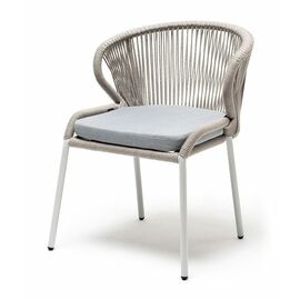 "Милан" стул плетеный из роупа, каркас алюминий светло-серый (RAL7035) муар, роуп серый меланж круглый, ткань светло-серая | Интернет магазин мебели и декора LifeDekor