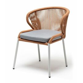 "Милан" стул плетеный из роупа, каркас алюминий светло-серый (RAL7035) муар, роуп оранжевый меланж круглый, ткань светло-серая | Интернет магазин мебели и декора LifeDekor