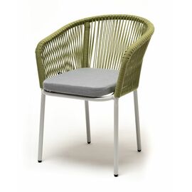 "Марсель" стул плетеный из роупа, каркас алюминий светло-серый (RAL7035) шагрень, роуп салатовый меланж круглый, ткань светло-серая | Интернет магазин мебели и декора LifeDekor