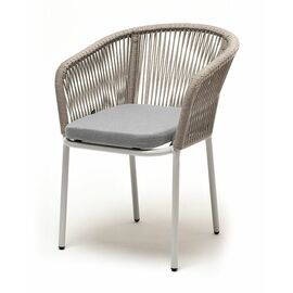 "Марсель" стул плетеный из роупа, каркас алюминий светло-серый (RAL7035) муар, роуп серый меланж круглый, ткань светло-серая | Интернет магазин мебели и декора LifeDekor