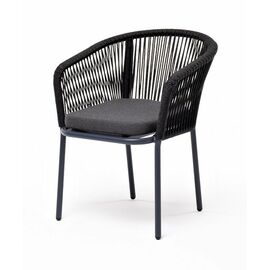 "Марсель" стул плетеный из роупа, каркас алюминий темно-серый (RAL7024) муар, роуп светло-серый круглый, ткань светло-серая | Интернет магазин мебели и декора LifeDekor