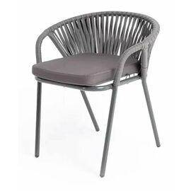 "Женева" стул плетеный из роупа, каркас алюминий темно-серый (RAL7024) муар, роуп серый 15мм, ткань серая 017 | Интернет магазин мебели и декора LifeDekor