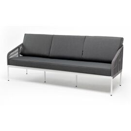 "Канны" диван 3-местный плетеный из роупа, каркас алюминий белый муар, роуп светло-серый круглый, ткань серая 017 | Интернет магазин мебели и декора LifeDekor