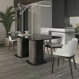 Стол прямоугольный Denver 270, керамика глянцевая, две опоры дерево | Интернет магазин мебели и декора LifeDekor