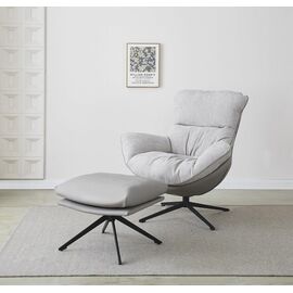 Комплект кресло HUG светло-серый, экокожа, шенилл с оттоманкой светло-серый, экокожа | Интернет магазин мебели и декора LifeDekor