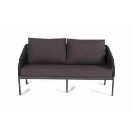 "Канны" диван 2-местный плетеный из роупа, каркас алюминий светло-серый (RAL7035) муар, роуп бирюзовый круглый, ткань светло-серая | Интернет магазин мебели и декора LifeDekor