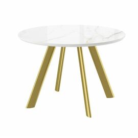 Cтол с керамическим покрытием RONDY-116 (beldia bianco gloss premium cer/золото) D116 | Интернет магазин мебели и декора LifeDekor