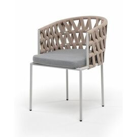 "Диего" стул плетеный из роупа, каркас из стали светло-серый (RAL7035) муар, роуп бежевый круглый, ткань светло-серая | Интернет магазин мебели и декора LifeDekor