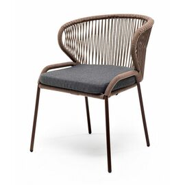 "Милан" стул плетеный из роупа, каркас алюминий коричневый (RAL8016) муар, роуп коричневый круглый, ткань темно-серая 027 | Интернет магазин мебели и декора LifeDekor
