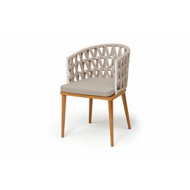 "Диего" стул плетеный из роупа, основание дуб каркас из стали белый муар, роуп бежевый круглый, ткань бежевая 052 | Интернет магазин мебели и декора LifeDekor