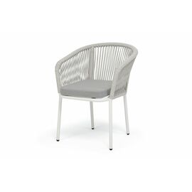"Марсель" стул плетеный из роупа, каркас алюминий белый муар, роуп светло-серый меланж круглый tex, ткань светло-серая | Интернет магазин мебели и декора LifeDekor