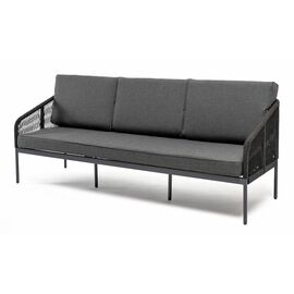 "Канны" диван 3-местный плетеный из роупа, каркас алюминий коричневый (RAL8016) муар, роуп коричневый круглый, ткань бежевая 035 | Интернет магазин мебели и декора LifeDekor