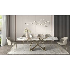 Стол PALACIO 180  KL-188 Контрастный мрамор матовый, итальянская керамика/ Шампань, ®DISAUR | Интернет магазин мебели и декора LifeDekor