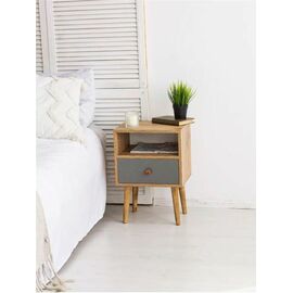 Тумба прикроватная Komo-1 (380х306х520 мм, ЛДСП Дуб Вотан/Серый 16 мм, ножки береза) | Интернет магазин мебели и декора LifeDekor