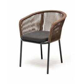 "Марсель" стул плетеный из роупа, каркас алюминий серый (RAL7022) шагрень, роуп коричневый круглый, ткань темно-серая 019 | Интернет магазин мебели и декора LifeDekor