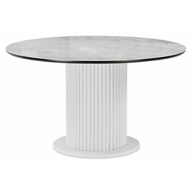 Стол стеклянный Фостер 120(160)х120х76 белый мрамор / белая шагрень / белый | Интернет магазин мебели и декора LifeDekor