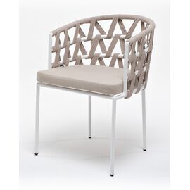 "Диего" стул плетеный из роупа, каркас из стали белый муар, роуп бежевый круглый, ткань бежевая 035 | Интернет магазин мебели и декора LifeDekor