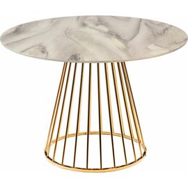 Стол Liverpool диам.100см, керамогранит белый мрамор с золотистыми ножками | Интернет магазин мебели и декора LifeDekor