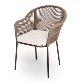 "Лион" стул плетеный из роупа, каркас из стали коричневый (RAL8016) муар, роуп коричневый круглый, ткань бежевая 15052 | Интернет магазин мебели и декора LifeDekor