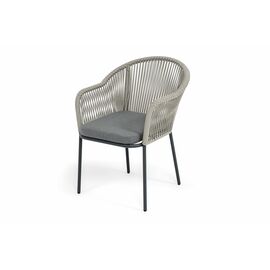 "Лион" стул плетеный из роупа, каркас из стали темно-серый (RAL7024) муар, роуп серый меланж круглый, ткань серая 017 | Интернет магазин мебели и декора LifeDekor