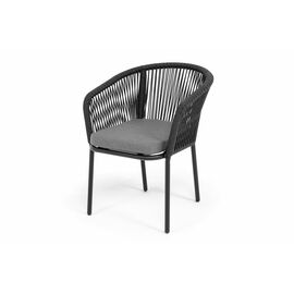 "Марсель" стул плетеный из роупа, каркас алюминий черный муар, роуп темно-серый круглый, ткань темно-серая 027 | Интернет магазин мебели и декора LifeDekor