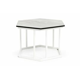 "Женева" интерьерный стол из HPL шестиугольный, D50, H35, цвет "мрамор пепел", каркас из стали белый муар | Интернет магазин мебели и декора LifeDekor