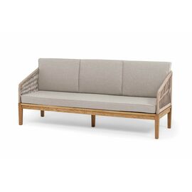 "Канны" диван 3-местный плетеный из роупа, основание дуб, роуп бежевый круглый, ткань бежевая 15052 | Интернет магазин мебели и декора LifeDekor