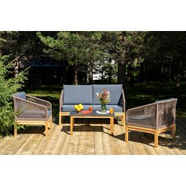 "Канны" лаунж-зона 4-местная из роупа со столом "Гранада" (серый гранит), основание дуб, роуп коричневый, ткань темно-серая | Интернет магазин мебели и декора LifeDekor