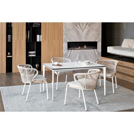 "Малага" обеденная группа на 4 персоны со стульями "Милан", каркас белый, роуп бежевый | Интернет магазин мебели и декора LifeDekor