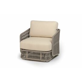 "Альбано" кресло плетеное из роупа, каркас алюминий светло-серый (RAL7035) муар, роуп серый меланж круглый, ткань Mossle светло-бежевая | Интернет магазин мебели и декора LifeDekor