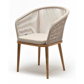 "Марсель" стул плетеный из роупа, основание дуб, роуп бежевый круглый, ткань бежевая 052 | Интернет магазин мебели и декора LifeDekor