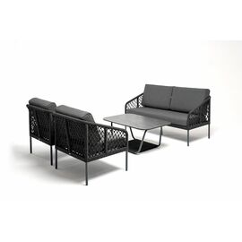 "Канны" лаунж-зона 4-местная из роупа узелкового плетения, каркас алюминий, роуп темно-серый | Интернет магазин мебели и декора LifeDekor