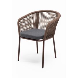 "Марсель" стул плетеный из роупа, каркас алюминий коричневый (RAL8016) муар, роуп коричневый круглый, ткань темно-серая 027 | Интернет магазин мебели и декора LifeDekor