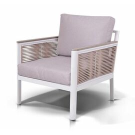 "Сан Ремо" кресло плетеное из роупа садовое, каркас алюминий белый, роуп бежевый, ткань бежевая | Интернет магазин мебели и декора LifeDekor