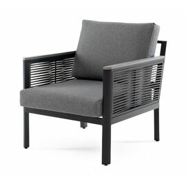 "Сан Ремо" кресло плетеное из роупа садовое, каркас алюминий темно-серый, роуп серый, ткань серая | Интернет магазин мебели и декора LifeDekor