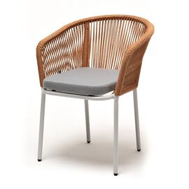 "Марсель" стул плетеный из роупа, каркас алюминий светло-серый (RAL7035) муар, роуп оранжевый меланж круглый, ткань светло-серая | Интернет магазин мебели и декора LifeDekor