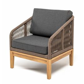 "Канны" кресло плетеное из роупа, основание дуб, роуп коричневый круглый, ткань темно-серая 027 | Интернет магазин мебели и декора LifeDekor